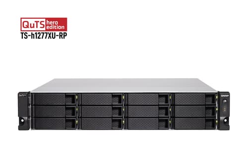 QNAP TS-h1277XU-RP - NAS server - 12 bays - rack-mountable - SATA 6Gb/s - RAID 0, 1, 5, 6, 10, 50, JBOD, 5 hot spare, 6 hot spare, 60, 10 hot spare, RAID TP - RAM 32 GB - Gigabit Ethernet / 10 Gigabit Ethernet / 10Gbps SFP+ - iSCSI support - 2U