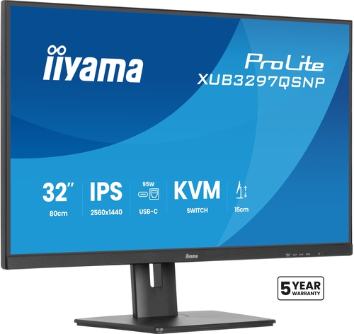 iiyama ProLite XUB3297QSNP-B1 - LED monitor - 32" (31.5" viewable) - 2560 x 1440 QHD @ 100 Hz - IPS - 350 cd/m� - 1000:1 - 1 ms - HDMI, DisplayPort, USB-C - speakers - black, matte — image 1