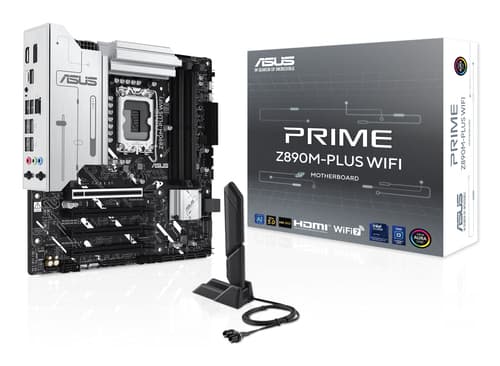 ASUS PRIME Z890M-PLUS WIFI - Motherboard - micro ATX - LGA1851 Socket - Z890 Chipset - USB-C 3.2 Gen 2x2, USB 3.2 Gen 2, USB 3.2 Gen 1, USB-C 3.2 Gen 1 - Wi-Fi 7, Bluetooth, 2.5 Gigabit LAN - onboard graphics (CPU required) - HD Audio (8-channel)