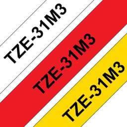 Brother TZe-31M3 - Black on red, black on white, black on yellow - Roll (1.2 cm x 8 m) 3 cassette(s) laminated tape - for P-Touch PT-1000, 1010, 1080, 1090, 1280, 1830, 3600, 7500, 7600, 900, E100, E550, H100