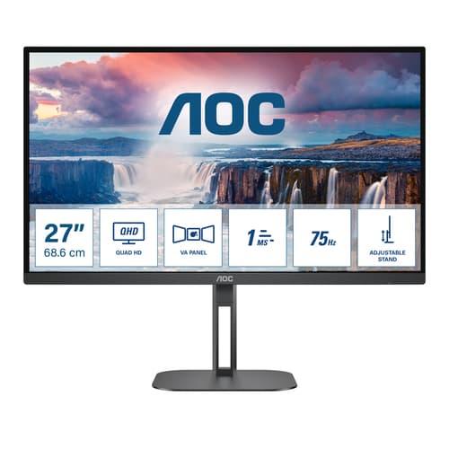 AOC Value-line Q27V5N/BK - V5 series - LED monitor - 27" - 2560 x 1440 QHD @ 75 Hz - VA - 300 cd/m� - 4000:1 - 4 ms - 2xHDMI, 2xDisplayPort - speakers - matte black