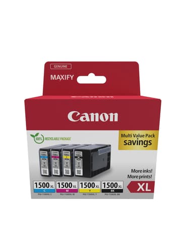 Canon PGI-1500XL BK/C/M/Y Multipack - 4-pack - XL - black, yellow, cyan, magenta - original - ink tank - for MAXIFY MB2050, MB2150, MB2155, MB2350, MB2750, MB2755