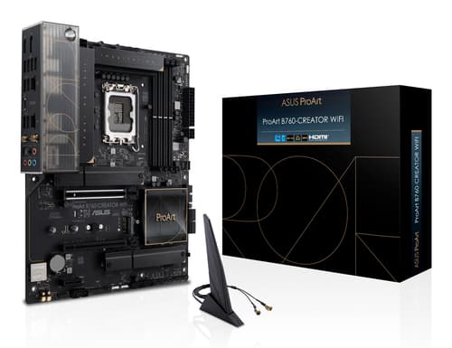 ASUS PROART B760-CREATOR WIFI - Motherboard - ATX - LGA1700 Socket - B760 Chipset - USB-C 3.2 Gen2, USB 3.2 Gen 1, USB-C 3.2 Gen 2x2 - Gigabit LAN, 2.5 Gigabit LAN, Wi-Fi 6, Bluetooth - onboard graphics (CPU required) - HD Audio (8-channel)