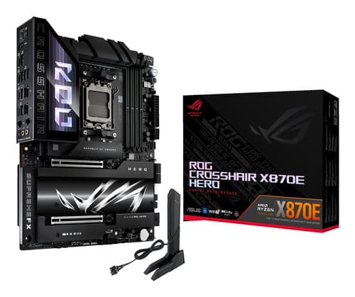 ASUS ROG CROSSHAIR X870E HERO - Motherboard - ATX - Socket AM5 - AMD X870E Chipset - USB4, USB 3.2 Gen 2, USB-C 3.2 Gen2, USB 3.2 Gen 1, USB-C 3.2 Gen 2x2 - Wi-Fi 7, Bluetooth, 5 Gigabit Ethernet - onboard graphics (CPU required) - HD Audio (8-channel)