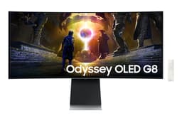 Samsung Odyssey OLED G8 S34DG850SU - G85SD Series - OLED monitor - Smart - gaming - curved - 34" - 3440 x 1440 UWQHD @ 175 Hz - 250 cd/m� - 1000000:1 - HDR10, HDR10+ - 0.03 ms - 2xHDMI, DisplayPort - speakers - silver