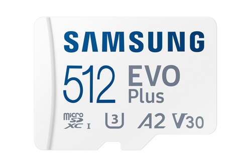 Samsung EVO Plus MB-MC512S - Flash memory card (microSDXC to SD adapter included) - 512 GB - A2 / Video Class V30 / UHS-I U3 / Class10 - microSDXC UHS-I - white — image 1