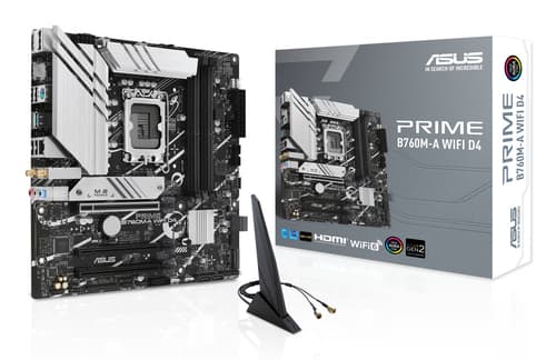 ASUS PRIME B760M-A WIFI D4 - Motherboard - micro ATX - LGA1700 Socket - B760 Chipset - USB 3.2 Gen 2, USB 3.2 Gen 1, USB-C 3.2 Gen 1 - 2.5 Gigabit LAN, Wi-Fi 6, Bluetooth - onboard graphics (CPU required) - HD Audio (8-channel)