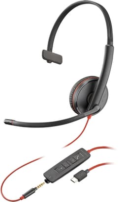 Poly Blackwire C3215 - Blackwire 3200 Series - headset - on-ear - wired - USB-C, 3.5 mm jack - black - Skype Certified, Cisco Jabber Certified, Avaya Certified