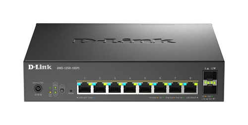 D-Link DMS 1250-10SPL - Switch - L2+ - smart - 2 x 10/100/1000/2.5G (PoE++) + 6 x 10/100/1000/2.5G (PoE+) + 2 x 10 Gigabit SFP+ - desktop - PoE++ (120 W) — image 1