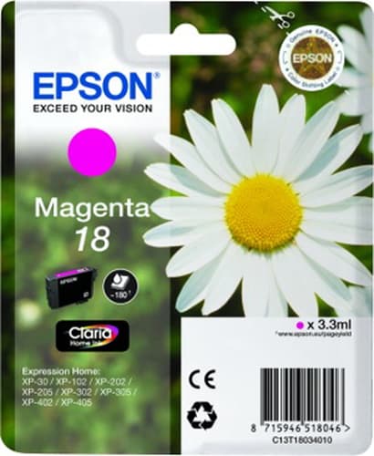 Epson 18 - Magenta - original - blister with RF/acoustic alarm - ink cartridge - for Expression Home XP-212, 215, 225, 312, 315, 322, 325, 412, 415, 422, 425