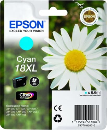 Epson 18XL - XL - cyan - original - blister with RF/acoustic alarm - ink cartridge - for Expression Home XP-212, 215, 225, 312, 315, 322, 325, 412, 415, 422, 425