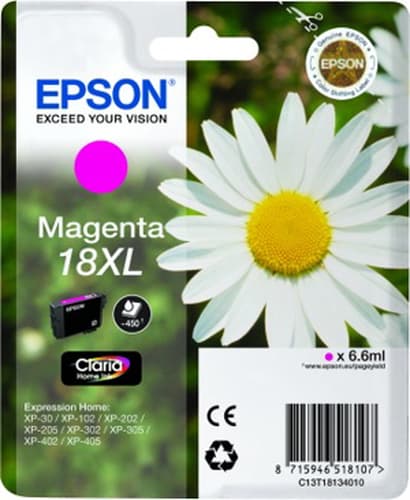 Epson 18XL - XL - magenta - original - blister with RF/acoustic alarm - ink cartridge - for Expression Home XP-212, 215, 225, 312, 315, 322, 325, 412, 415, 422, 425