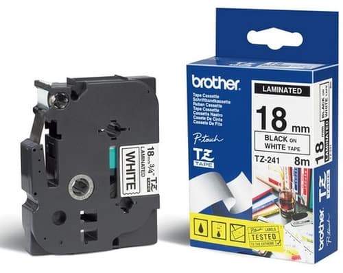 Brother TZe-241 - Standard adhesive - black on white - Roll (1.8 cm x 8 m) 1 cassette(s) laminated tape - for Brother PT-D600, P-Touch PT-1880, D450, E310, E550, E800, P900, P-Touch Cube Plus PT-P710