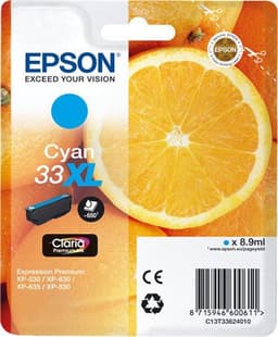 Epson 33XL - 8.9 ml - XL - cyan - original - blister with RF/acoustic alarm - ink cartridge - for Expression Home XP-635, 830, Expression Premium XP-530, 540, 630, 635, 640, 645, 830, 900