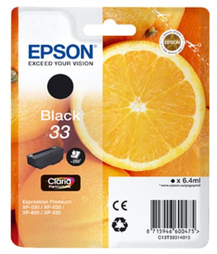 Epson 33 - 6.4 ml - black - original - blister - ink cartridge - for Expression Home XP-635, 830, Expression Premium XP-530, 540, 630, 635, 640, 645, 830, 900