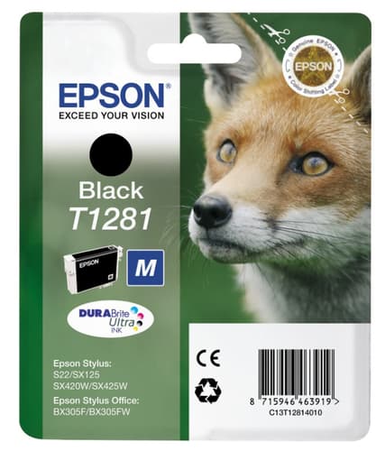 Epson T1281 - Print cartridge - 1 x black - 185 pages - blister with RF alarm