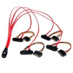StarTech.com 50cm Internal Serial Attached SCSI Mini SAS Cable - SFF8087 to 4x SFF8482 - Internal Mini SAS Cable (SAS808782P50) - SAS internal cable - SAS 6Gbit/s - 36 pin 4i Mini MultiLane (P) to SATA power, 29 pin internal SAS (SFF-8482) - 50 cm - red