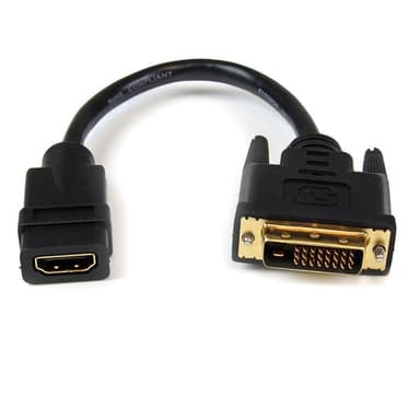 StarTech.com 8in HDMI to DVI-D Video Cable Adapter - HDMI Female to DVI Male - HDMI to DVI Dongle Adapter Cable (HDDVIFM8IN) - Adapter - HDMI female to DVI-D male - 20.32 cm - shielded - black - for P/N: CDP2HDMM2MB, DP2HDMM2MB, HDDVIMM3, HDMM1MP, HDMM2MP, HDMM3MP, HDPMM50, MDP2HDMM2MB