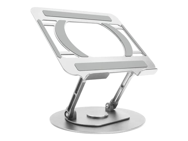 Turntable laptop stand - lifts laptop up to 150 mm above desk - suits any size laptops - set laptop on any angle - anodized cnc aluminium alloy construction - silicon anti skid pads protect laptop and table - silver