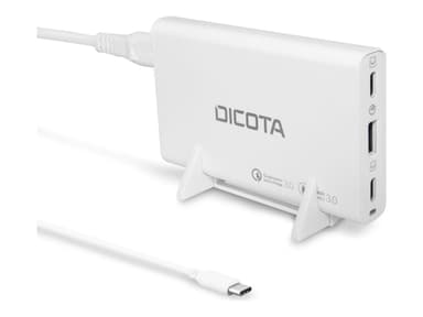 DICOTA - Power adapter - universal - 65 Watt - PD 3.0, QC 4.0+ - 3 output connectors (2 x USB-C, USB) - on cable: USB-C - white