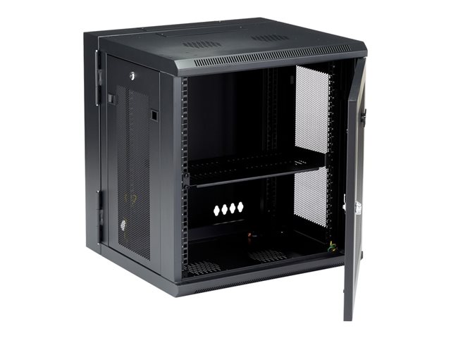 StarTech.com 12U 19" Wall Mount Network Cabinet, 16" Deep Hinged Locking IT Network Switch Depth Enclosure, Vented Computer Equipment Data Rack with Shelf & Flexible Side Panels, Assembled - 12U Vented Cabinet (RK12WALHM) - rack enclosure cabinet - 12U