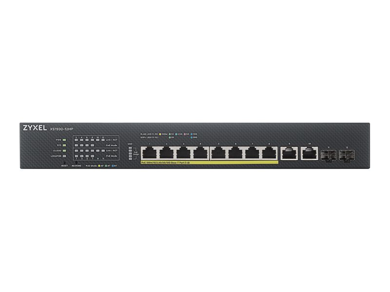 Zyxel XS1930-12HP - Switch - smart - 8 x 100/1000/2.5G/5G/10GBase-T (PoE++) + 2 x 100/1000/2.5G/5G/10GBase-T + 2 x 10 Gigabit SFP+ - rack-mountable - PoE++ (375 W) — image 1